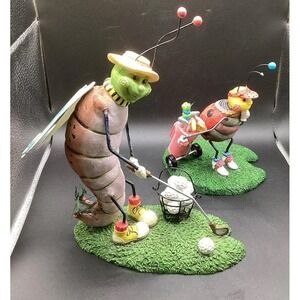 Set Of 2 Resin Golfing Bug Figurines- 7" Tall And 5" Tall Decorative Collectible